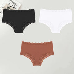 3PCS Women Cotton Lace Underwear Sexy Breathable Solid Panties S-XXL Low-Waist Seamless Briefs Girls Sports Soft Lingerie New