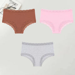 3PCS Women Cotton Lace Underwear Sexy Breathable Solid Panties S-XXL Low-Waist Seamless Briefs Girls Sports Soft Lingerie New