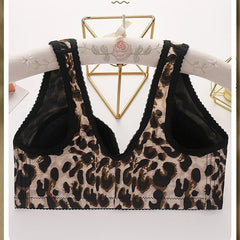 Women's Breathable Side-lifting Maternity Underwear Leopard Print Large Size Ultra-thin No Underwire Front-closure Bra