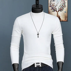 Luxury Korean Men's Oversized T-Shirt Solid Long Sleeve Base Shirt High Neck Slim Fit Tee for Autumn and Winter Plus Size Tops
