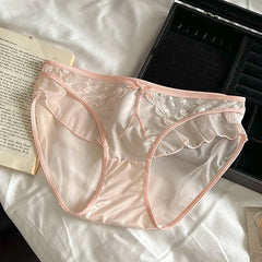 1/5pcs Women Ruffle Edge Sexy Lace Satin Transparent Underwear Thin Breathable High Elasticity Low Waist Seamless Panties Breifs