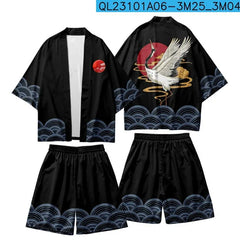 3 to 14 years kids kimono + shorts Japanese costume boys girls fashion kimono haori cardigan Jacket children beach wear cloak