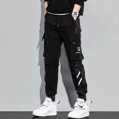 Classic Streetwear Casual Pants Men Ribbons Harem Jogging Pants Male Slim Fit Spring Cargo Pants Multi-Pockets Women Trouser J5