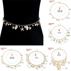 Fashion Bohemian Waist Chain Sea Star Starfish Shell Pendant Shell Waist Link Beach Bikini Alloy Jewelry Accessories for Women