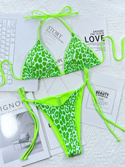 Zebra Print Halter micro Bikini 2025 women Bandeau String Swimsuit Female swimwear Neon Shiny bikini set Leopard Bathing Suit