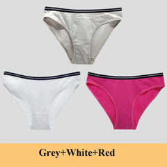 תחתוני נשים תחתוני כותנה מותן נמוכים מוצקים חמודים קשת רכים לנשימה 3 יח'\חבילה