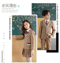 Boys School Uniform Girls Jacket Khaki Skirt Shirt Tie Suits Kids Formal Dress Tuxedo Toddler Clothes Sets Child Student Outfits