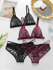 Women's Ultra-thin Lace Lingerie Two-piece Floral Lingerie Sexy Lingerie No Steel Hoop Push Up Bra A322