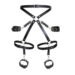 Exotisches SM-Bondage-Set: Oberschenkelfesseln aus Leder, Taillengürtel, Handschellen, Bettgurt, Rollenspielspielzeug für Paare
