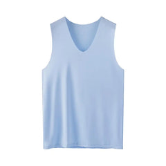 Male Summer Ice Silk T-Shirts Sleeveless V-Neck Vest Tank Top Breathable Cool Sports Undershirt Casual Gyms Running Vest M-5XL