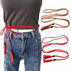 Waistbands Accessories Wooden Bead Thin Belts Bohemian Women Waist Chain Braided Tassel Belt Ethnic Style Belts Waist Rope