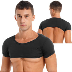 Herren Sport Fitness Top Atmungsaktives Stretch Mini Short Crop Top Party Club Tanz T-Shirt Casual Unifarben Bodybuilding Tops