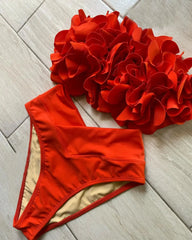 2025 New Summer New Sexy Petal Push Up Backless Bikini Set Women Fashion Flower Ruffles Bikini Lady Solid Beachwear Bathing Suit