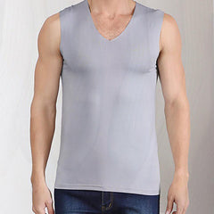 Male Summer Ice Silk T-Shirts Sleeveless V-Neck Vest Tank Top Breathable Cool Sports Undershirt Casual Gyms Running Vest M-5XL