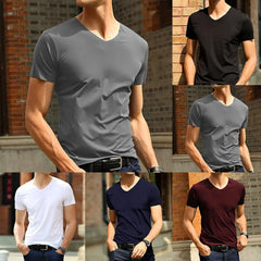 Mens Clothing Classic Japan Short Sleeve Men's Ice Silk Comfortable Trackless T-shirt V-neck Slim Short Sleeve T-shirts For Men