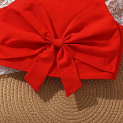 kids Clothing Sets For Girls Red Sleeveless Square Collar Ruffled Bowknot Elastic-Waist 8-12 Years Summer Fashion Sweet Style