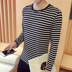 Striped T-shirt Men Long Sleeve Pullover Trendy Black White Striped Tops for Men Harajuku Casual Base Shirt Undershirt