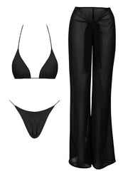 2025 Elegant Black Bikini Set with Transparent Bottoms Urban Style Beachwear White Wall Lightweight and Breathable Summer Beach