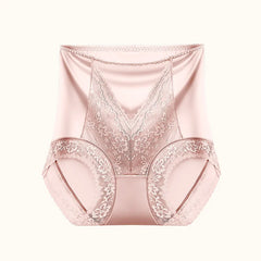 Damen-Slips mit hohem Bund aus Eisseidenspitze, sexy, atmungsaktiv, luxuriöse, nahtlose Satin-Unterwäsche, Po-bedeckend, Damen-Dessous