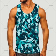 Men's Camoufiage Casual Sportwear Tees Summer Sleeveless 3D Camo Print Solider Vest Fitness Daily Oversized Male Tactic Tops