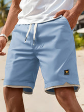 Lässige Herren-Sommershorts mit Taschen – Schwarz, elastischer Bund, Kordelzug, Polyester, zweilagiges Design, leicht und atmungsaktiv