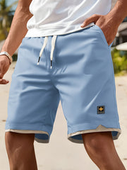 Lässige Herren-Sommershorts mit Taschen – Schwarz, elastischer Bund, Kordelzug, Polyester, zweilagiges Design, leicht und atmungsaktiv