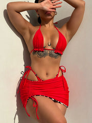 Double sided wearable Swimsuit No pads 2025 Summer 3pcs Set Leopard female Swimsuit Top Bottom bikinis Cover Ups Tong Biquinis