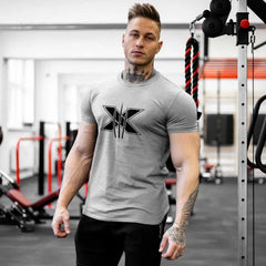Men's Gym Fitness Clothing Man Cotton Sports Short Sleeve T-shirt Running Training Slim Printed Shirt Sweatshirt Casual Tops