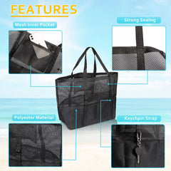 Wasserdichte und sandabweisende Strandtasche aus Netzgewebe – Große Badetasche für Damen, ideal für den Urlaub und als Strandaccessoires