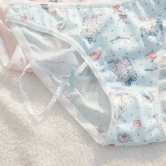 Niedliche Unterwäsche mit Katzenprint für Damen, niedrige Taille, Spitze, Schleife, atmungsaktiv, nahtloser Baumwollzwickel, Dessous
