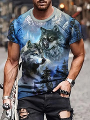 Men's Casual Crew Neck T-shirt 3D Cartoon Wolf Print Hip Hop Outdoor Street Trend Top Summer Short Sleeve T-shirt Sport