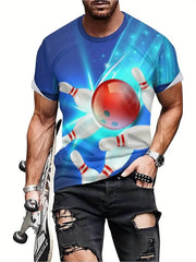 חולצת טריקו מודפסת בתלת מימד לגברים, ג'רזי באולינג, קיץ סיבתי, שרוולים קצרים, חולצות גדולות, בגדי גברים, גרפיים, חולצות טי