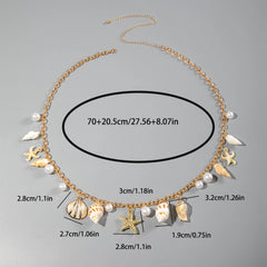 Docona Bohemian Sea Star Conch Taillenkette Damen Sommer Strandparty Muschel Imitation Perlen Körperkette Urlaubsaccessoires