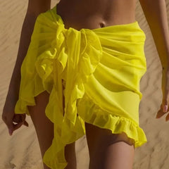 Beachwear Wraps Bikini Cover Ups Tassel Dress Bikini Summer Mesh Mini Ruffle Skirt for Women Candy Bathing Skirt Girls Swimsuit