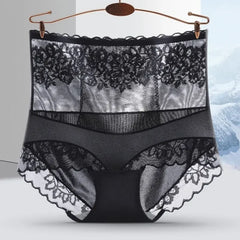 Hochtaillierte Kompressionsunterwäsche für Damen, Sommer, sexy Spitze, ultradünn, nahtlos, antibakteriell, Triangel-Hose, Alltag