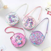 Kids Accessories Summer Lovely Kids Girls Sequin Crossbody Bag 3 Colors Cartoon Printed Round Shoulder Bag with Adjustable Strap