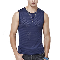 Herren-Tanktops aus Eisseide-Mesh, schnelltrocknend, atmungsaktiv, ärmellos, ideal für Bodybuilding, kühlendes Sommer-Tanktop, Muskelshirt