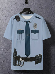 Men's Casual Suit Tie Print T-Shirt Tops Short Sleeve Crew Neck Men's Round Neck T-shirts New In Mens Cosplay Party Tee Shirts