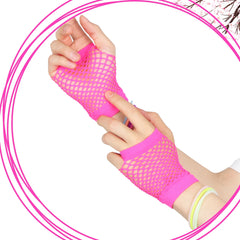 אביזרי תחפושת שנות ה-80 לנשים חצאית טוטו ניאון כפפות רשת דייגים שרשרת חרוזים צמיד עגילים סט תחפושות למסיבה של שנות ה-80 למבוגרים