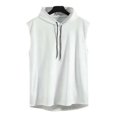 Mens Gym Hoodie Summer Sleeveless Sweatshirt Hoodies Drawstring Solid Color Hip Hop Vest Sports Casual Tank Top Male Clothes