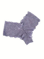 【 6 pcs 】 Women's sexy lace underwear breathable triangle pants solid color low waist T pants