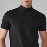 Men Half High Collar Slim Fit T-shirt Summer Casual Short Sleeve Solid Color Elastic Thin Pullover Tee Shirt Half Turtleneck Top