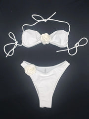 טלאי פרחים 3D סקסי בגדי ים חוטיני ביקיני 2024 נשים שרוכים בגד ים הלטר שרוך שחייה בגד ים Biquini Mujer