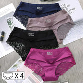 4Pcs Women's Panties Exquisite Lace Underwear Silk Satin Sexy Seamless Girls Lingerie Female Briefs Plus Size Comfort Underpants