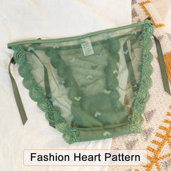 תחתוני נשים סקסיים מבד תחרה, עדינים, רכים ונוחים, אופנתיים, עם רשת, פפיון וגזרה נמוכה.