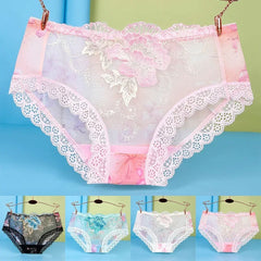 Women Sexy Lace Seamless Underwear Ladies Print Embroidery Underpant Transparent Briefs Panties Plus Size