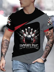 חולצת טריקו מודפסת בתלת מימד לגברים, ג'רזי באולינג, קיץ סיבתי, שרוולים קצרים, חולצות גדולות, בגדי גברים, גרפיים, חולצות טי