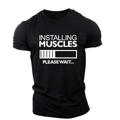 Men's Muscles Letter English Elements T-shirts Short Sleeve Summer Casual Sporty Gym Tops 3D Print O-Neck Big Size Male Tee