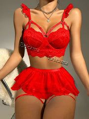 Erotic Lingerie Bra Set See Through Sexy Lingerie Outfit Fine Lace Underwear Fancy Bilizna Set Attractive Sexy Lingerie Set