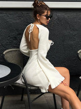 2025 Women Ins Style Sexy Backless Neck-hanging Long Sleeve Fishtail Dress Knit Beachwear Summer Swimsuit Bikini Cover-ups A2825